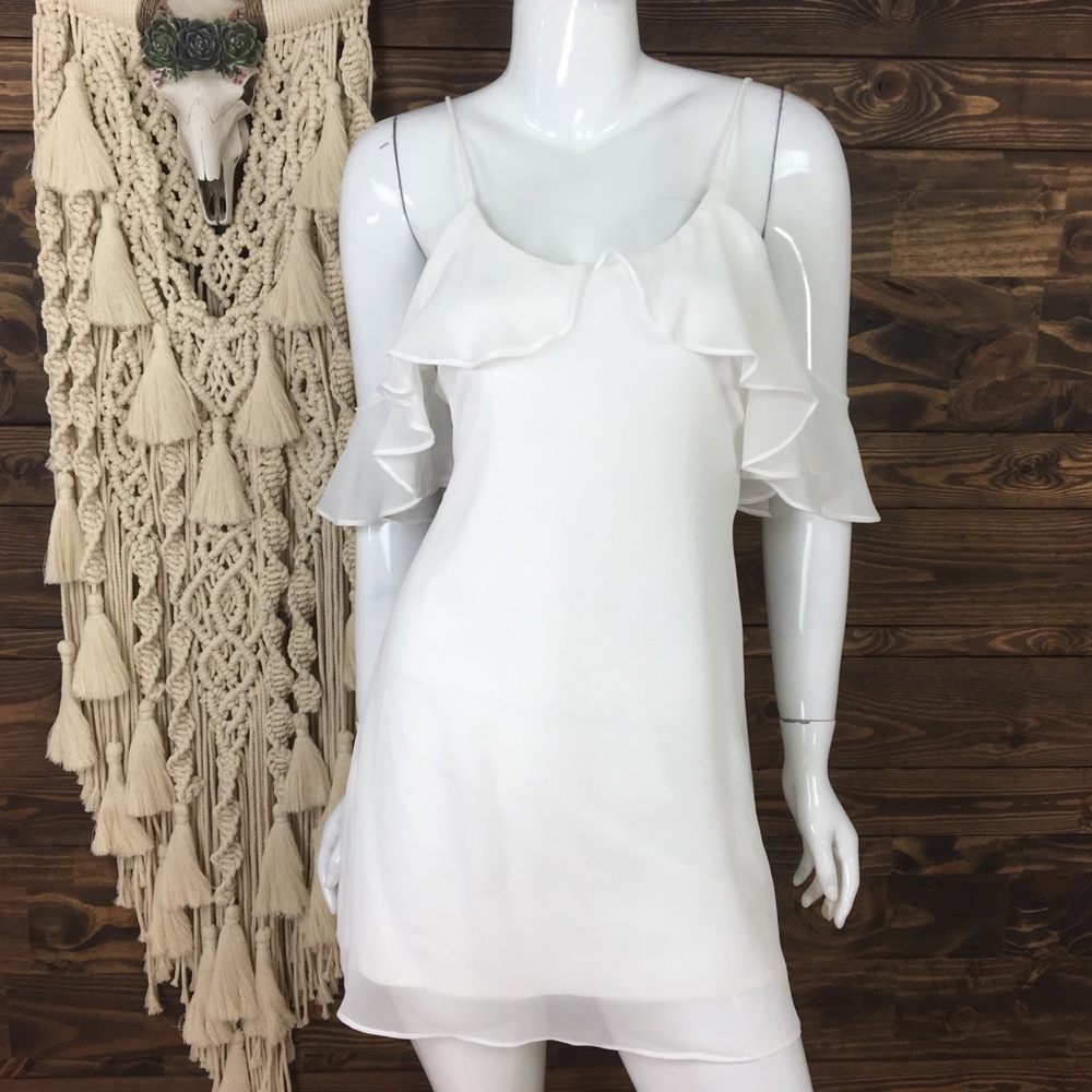 Cotton Candy LA | Ruffle Cold Shoulder Dress‎ White